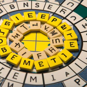 The mesmerizing circular arrangement of letters on the New York Times Spelling Bee game board.